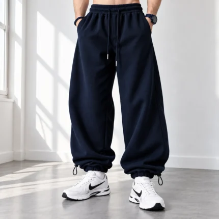 Baggy-Jogger-Pants-3-Thread-Cotton-Fleece-Length-110-cm-Elastic-Waist-Adjustable-Cuffs-with-Cord-Locks-Color-Navy-Blue-Code-8005-www.heroshoop.com-View-1.webp