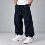 Baggy-style-joggers-3-thread-French-terry-cotton-Elastic-waistband-Adjustable-cuffs-with-stoppers-Navy-blue-Code-8005-Length-110-www.heroshoop.com-view-1.webp