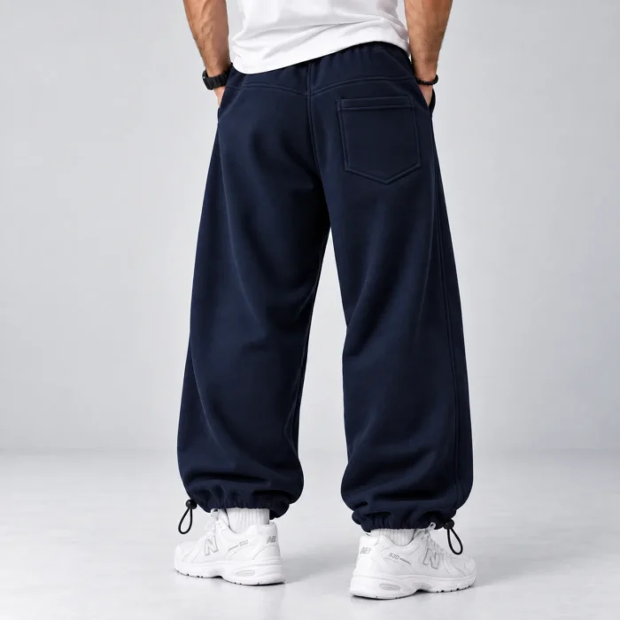 Baggy-style-joggers-3-thread-French-terry-cotton-Elastic-waistband-Adjustable-cuffs-with-stoppers-Navy-blue-Code-8005-Length-110-www.heroshoop.com-view-2.webp