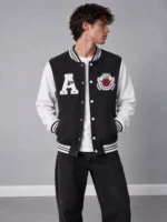 Boxy-fit-bomber-style-sweatshirt-with-embroidery-Black-White-Brushed-3-thread-cotton-French-terry-www.heroshoop.com-
