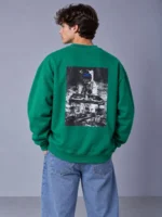 Fleece-lined, three-thread cotton sweatshirt/jacket – Green – Premium cotton fabric