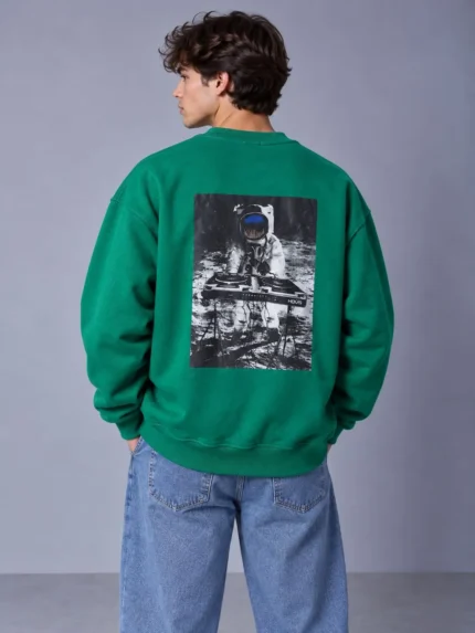Fleece-lined, three-thread cotton sweatshirt/jacket – Green – Premium cotton fabric