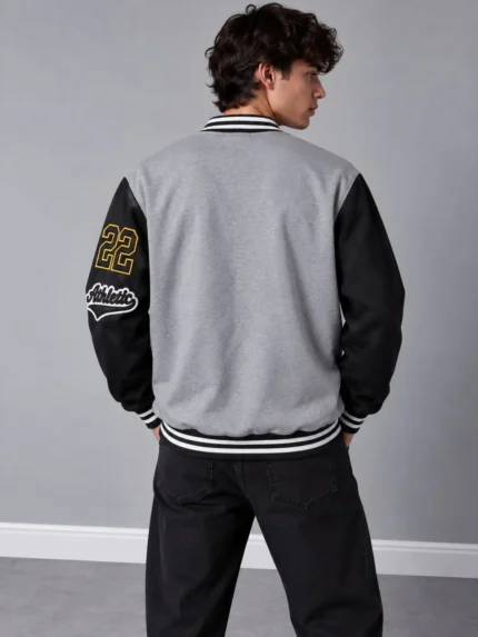 Heavyweight-French-terry-bomber-sweatshirt-Embroidered-A-design-Grey-and-black-WWW.HEROSHOOP.COM-view-2.webp