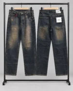 شلوار جین مردانه قواره بگ استایل / رنگ آبی پررنگ / کد 3032/ پارچه پر درجه یک 13 انس - تصویر 3