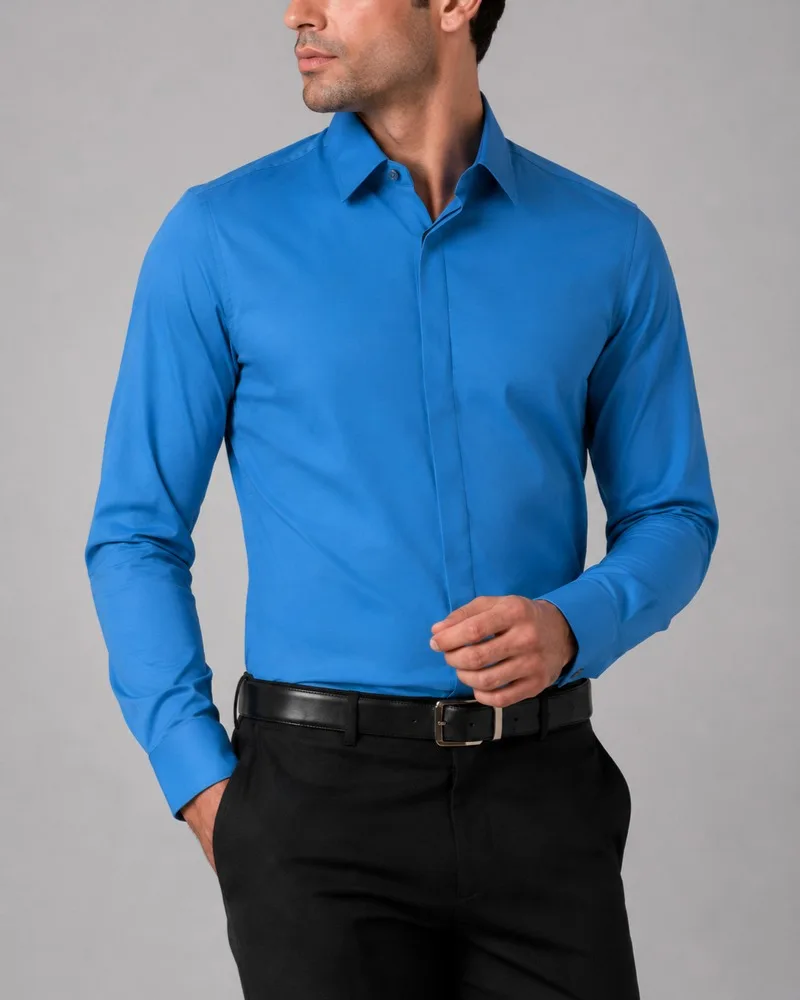Men-formal-blue-shirt-with-hidden-buttons-heroshoop.webp پیراهن مردانه رسمی آبی دکمه مخفی - تصویر 1