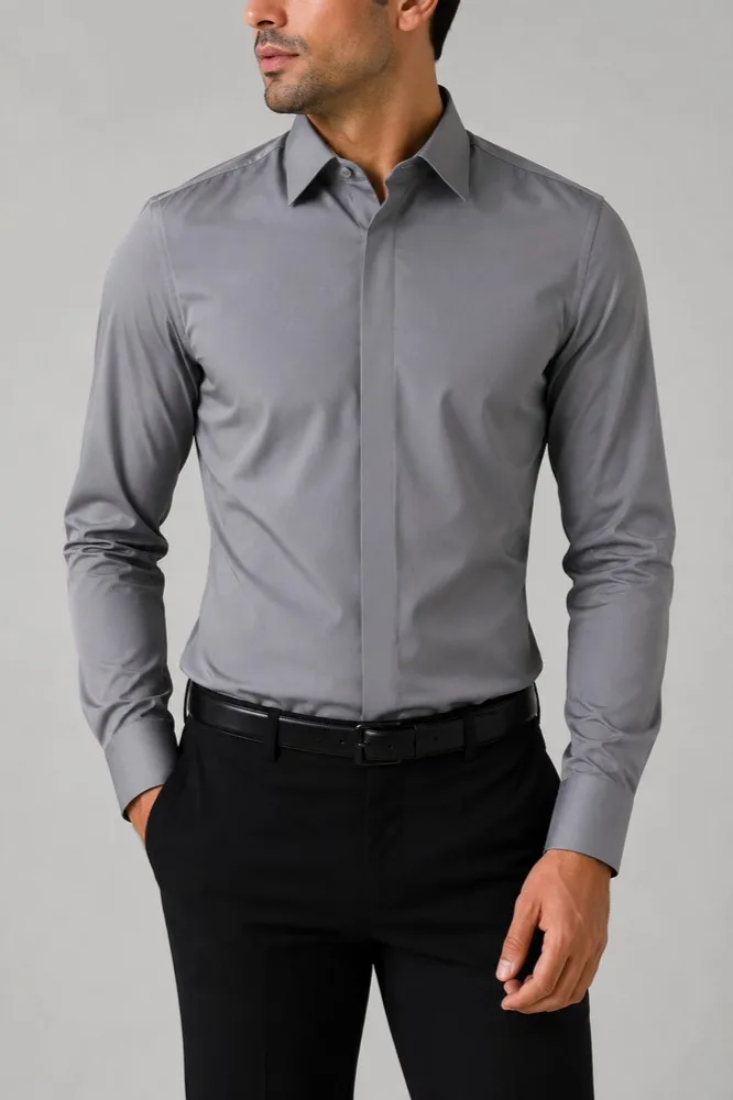 Men-formal-silver-gray-shirt-with-hidden-buttons-heroshoop.webp پیراهن مردانه رسمی طوسی نقرهای دکمه مخفی - تصویر 1