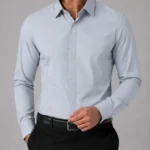 پیراهن مردانه رسمی آبی یخی دکمه مخفی 27165