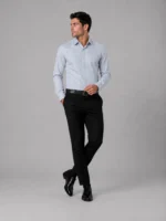 پیراهن مردانه رسمی آبی یخی دکمه مخفی 27165 - تصویر 2