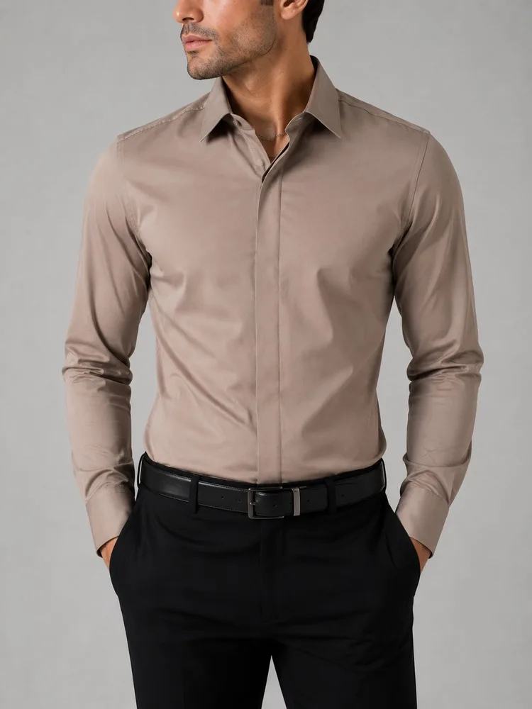 Men-shirt-in-cream-with-hidden-buttons-heroshoop.webp پیراهن مردانه رسمی کرم دکمه مخفی 27174 - تصویر 1