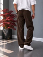 Natural Lyocell Fabric Fit Trousers Length 110 Dark Brown heroshoop.com view4.png