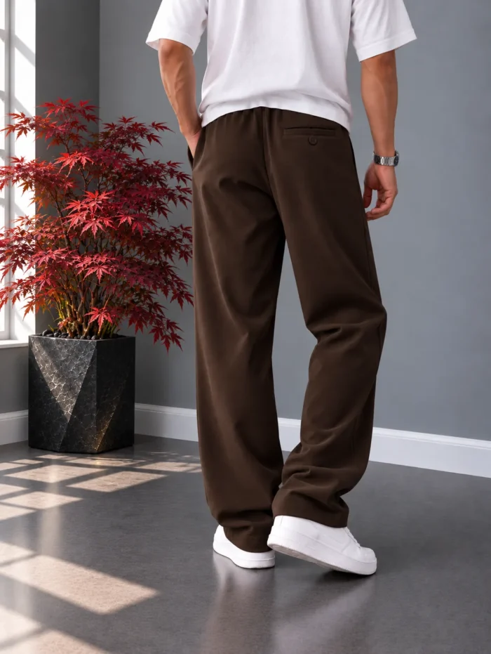 Natural Lyocell Fabric Fit Trousers Length 110 Dark Brown heroshoop.com view4.png