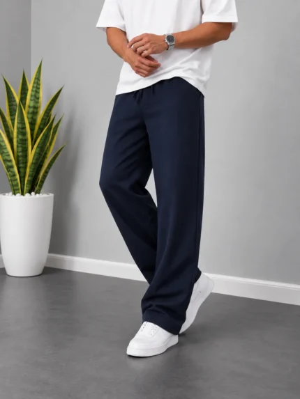 Natural-Lyocell-Semi-Baggy-Fit-Trousers-Length-110-Navy-Blue-heroshoop.com-view1.webp