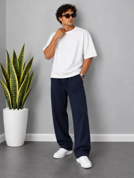 Natural-Lyocell-Semi-Baggy-Fit-Trousers-Length-110-Navy-Blue-heroshoop.com-view4.webp