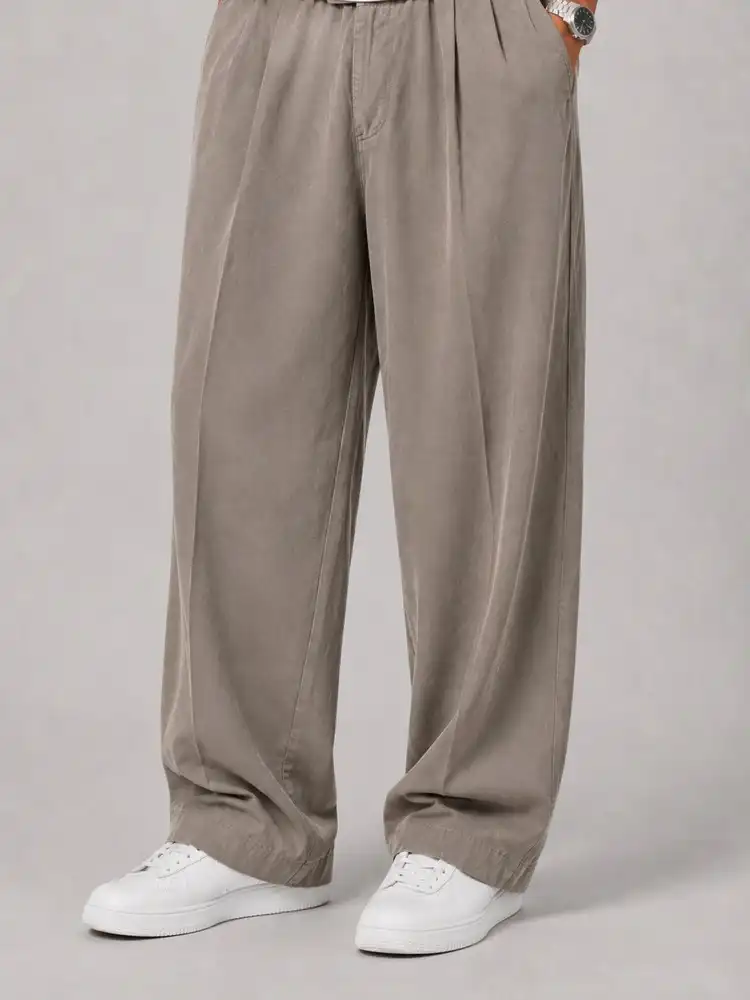 Natural-Lyocell-fabric-half-bag-pants-long-length-108-cream-2-colors-with-cocoon-heroshoop.webp شلوار پارچه ای نیم بگ پارچه لایوسل طبیعی / قد بلند ۱۰۸ / رنگ کرمی2 پیله دار - تصویر 1