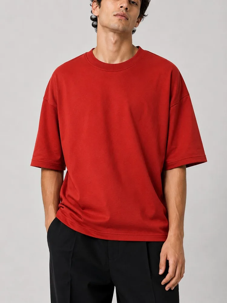 Plain-red-cotton-t-shirt-red-two-threads-heroshoop.webp تیشرت ساده پنبه دو نخ / رنگ قرمز / کد 27134 - تصویر 1