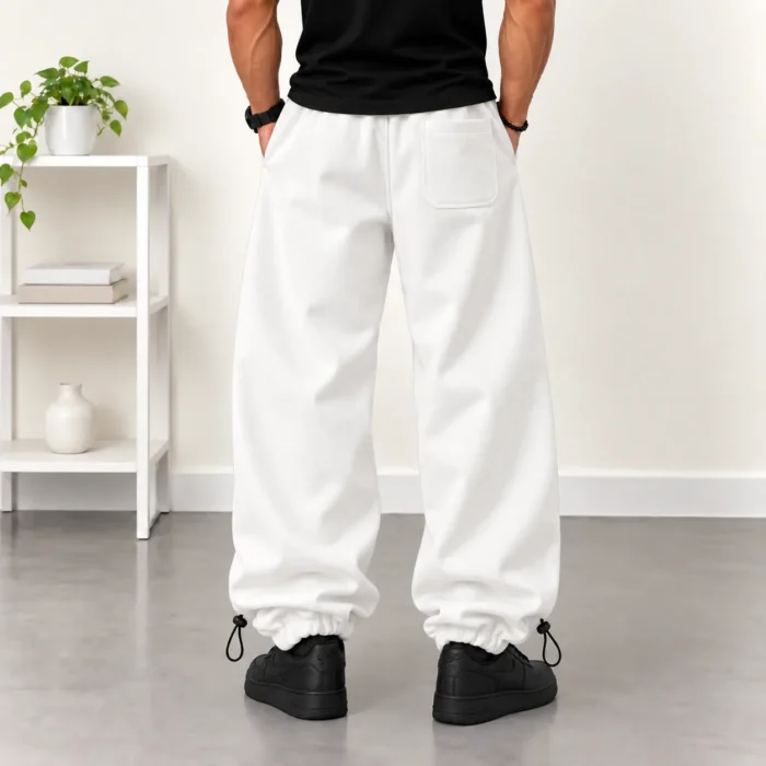Baggy-style-jogger-pants-Dual-mode-cuffs-fitted-or-loose-3-thread-cotton-French-terry-White-With-cord-locks-www.heroshoop.com-view-2.webp