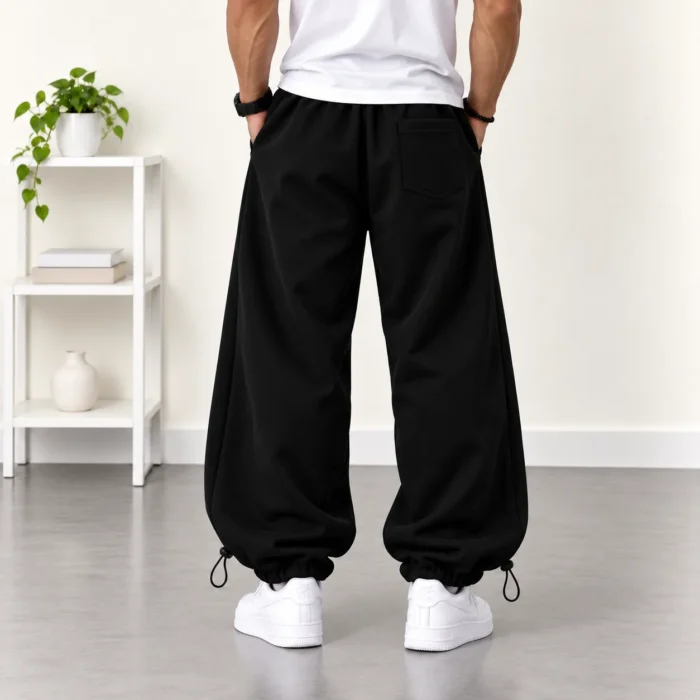 Baggy-style-joggers-Black-Adjustable-cuffs-with-toggles-3-thread-fleece-lined-cotton-Code-8001-www.heroshoop.com-view-2.webp