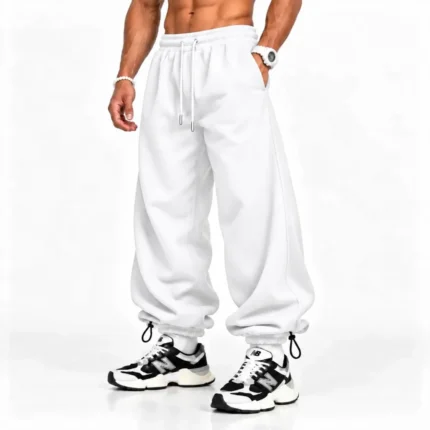 Baggy-style-joggers-Dual-mode-cuffs-with-adjustable-stoppers-3-thread-cotton-French-terry-White-www.heroshoop.com-view-1.webp