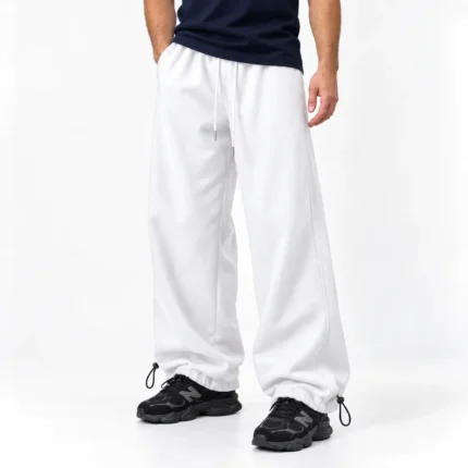Baggy-style-sporty-joggers-Adjustable-hem-toggle-White-3-thread-cotton-French-terry-Unisex-www.heroshoop.com-view-1.webp