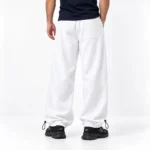 Baggy-style-sporty-joggers-Adjustable-hem-toggle-White-3-thread-cotton-French-terry-Unisex-www.heroshoop.com-view-2.webp