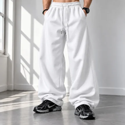 Mens-and-Womens-Jogger-Pants-Baggy-Fit-White-3-Thread-Cotton-French-Terry-Adjustable-Dual-Mode-Hem-Cuffs-www.heroshoop.com-view-1.webp
