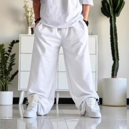 White-baggy-joggers-Cuffed-hems-Thick-3-thread-cotton-French-terry-fabric-www.heroshoop.com-view-1.webp